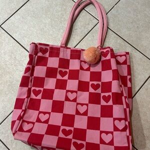 Pink and Red Heart Checkered Tote Bag